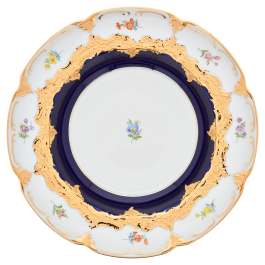 Soup Plate, Shape "B-Form", strewn flowers, royal blue ground, bronze coloured, ø 24 cm