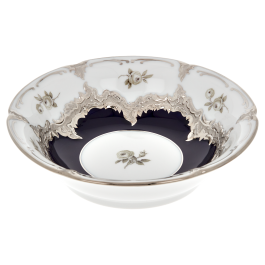 Bowl, Shape "B-Form", Strewn Roses, white-grey, royal blue, shiny platinum, L cm