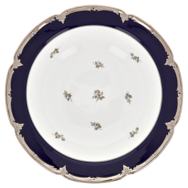 Bowl, large, Shape "B-Form", Strewn Roses, white-grey, royal blue, shiny platinum, ø 27 cm