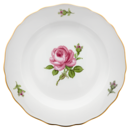 Starter- and Dessert Plate, small, Shape "New Cutout", Pink rose, gold rim, Ø 20 cm