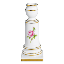 Candlestick, Shape "New Cutout", Pink rose, gold rim, H 14 cm