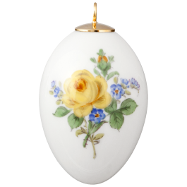 Easter egg, Yellow rose and forget-me-nots, white rim, H 5 cm