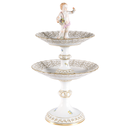 fruit stand, 3 flowers, centre, gold accents, gold rim, 51 cm