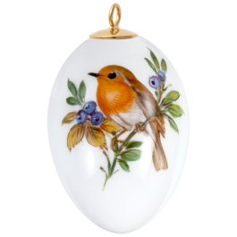 Easter egg, Vintage Birdpainting, Robin, gold rim, H 5 cm