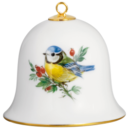 Bell, Vintage Bird Painting, Blue Titmouse, gold rim, H 5 cm