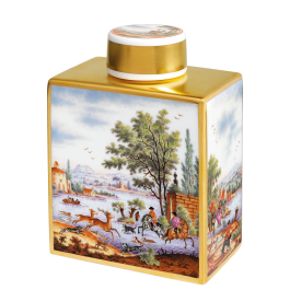 Tea caddy with "Hunting Scenes", Hunting scenes after Wouvermann, H 12,6 cm