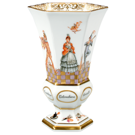 Vase, Figurine painting "Italian Comedy",coloured and gold,sp.sign,lim.,num., H 15,3 cm