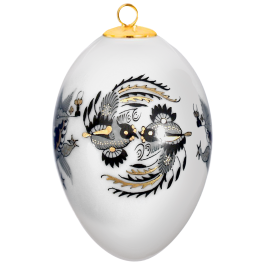 Easter egg, Court dragon, black, gold accents, white rim, H 5 cm