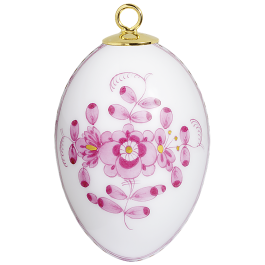Easter egg, Indian painting, flower ornament, purple, white rim, H 5 cm
