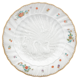Starter- and Dessert Plate, Shape "Swan Service", Oriental strewn flowers, gold rim (Swan service), Ø 20 cm