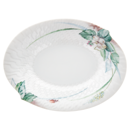 Serving dish, small, Shape "Waves Relief", Woodland flora with insects, white rim, L 18 cm