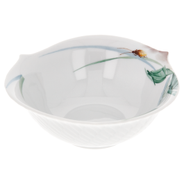 Bowl, Shape "Waves Relief", Woodland flora with insects, white rim, Ø 14,5 cm