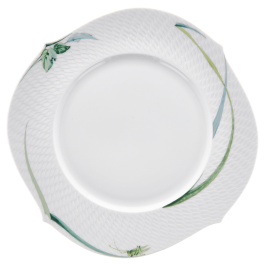 Charger Plate, Shape "Waves Relief", Woodland flora with insects, white rim, Ø 33 cm