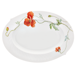 Platter, oval, Shape "Waves Relief", Wild poppy, red, white rim, L 35 cm