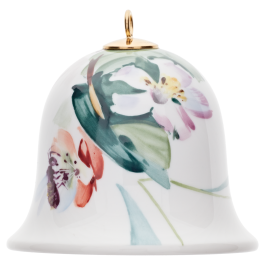 Bell, Woodland flora with insects, crab apple blossom, white rim, H 5 cm