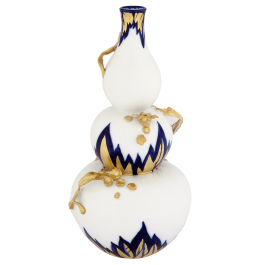 Bottle "Blue leaves with stem 3", Unique object, Gudrun Gaube, H 30 cm