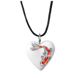 Pendant Heart medium, white gold, Koi, coloured with gold, 2,2 x 1,8 cm