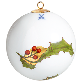 Ball, Holly, coloured and gold, white rim, Ø 5 cm