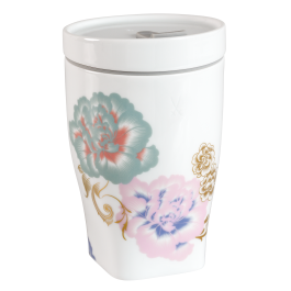 Coffee to go mug with porcelain lid, small, Shape "nova", "Waves of spring", V 0,35 l