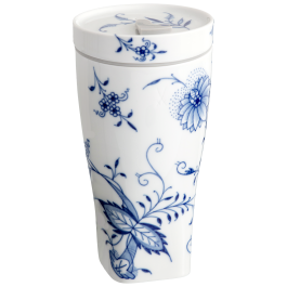 Coffee to go mug with porcelain lid, Shape "nova", Blue Onion "Style" cobalt blue, white rim, V 0,35 l