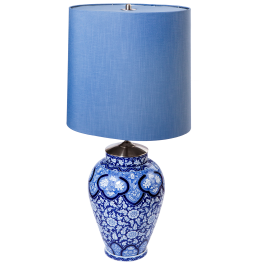 Table lamp, East Asian blossoms pattern, cobalt blue, H 103 cm