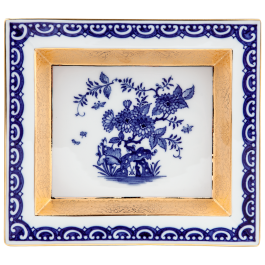 Vide-poche with "Blue oriental flower painting", 21 x 18,5 cm