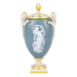Vase showing "Dancing nymph with veil", pâte-sur-pâte painting, H 32 cm