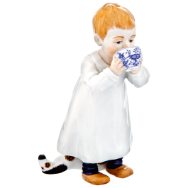 Child with cup, Coloured, without gold, H 17 cm