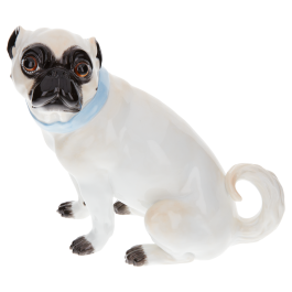 Dog Pug, no bells, Coloured, without gold, H 18 cm