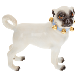 Dog Pug, with bells, Coloured with gold, H 6 cm