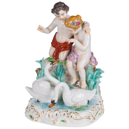 Group of "Two Children Feeding Swans", H 24 cm