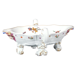 Sauce-boat, Flowers,fruits and insects, coloured, old style, lim.,num., L 25,5 cm