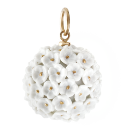 Pendant Boule Snowball Blossom small, pistils gold painted decoration, Ø 2 cm