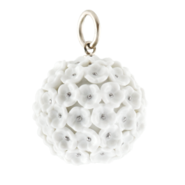 Pendant Boule Snowball Blossom small, pistils platinum painted decoration, Ø 2 cm