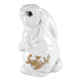 Rabbit Theo, Coloured, special decoration with gold ornaments, H 13 cm