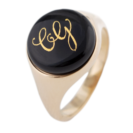Master-Signet Ring round with monogram (2 letters) in Platinum on black fond, 925 silver rose plated
