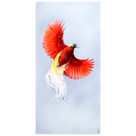 wall painting "Red Paradise Bird", 60 x 30 cm