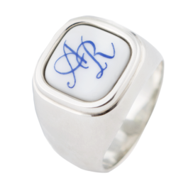 Master-Signet Ring square with monogram (2 letters) in cobalt blue, 925 sterling silver