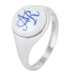 Master-Signet Ring round with monogram (2 letters) in cobalt blue, 925 sterling silver