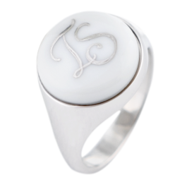 Master-Signet Ring round with monogram (2 letters) in Platinum, 925 sterling silver