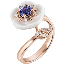 Ring Royal Blossom Gem "Tanzanite Blue", 750 rose gold, 50 mm, 1 porcelain blossom M; 1 Tanzanite Blue 0,55 ct, 21 brilliants 0,1