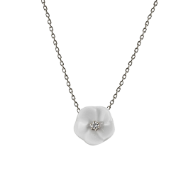 Necklace Royal Blossom Basic, 750 white gold, 1 porcelain blossom S with 1 brilliant 0,02 ct, TW, VSI, full cut good, length 45cm