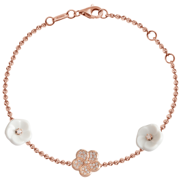 Bracelet Royal Blossom Pavé, 750 rose gold, 1 blossom pavé, 2 porcelain blossoms , 33 brilliants 0,18 ct VS fw, length 19 cm