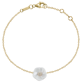 Bracelet Royal Blossom Basic, 750 yellow gold, 1 porcelain blossom S with 1 brilliant 0,02 ct, TW, VSI, full cut good, length 19c