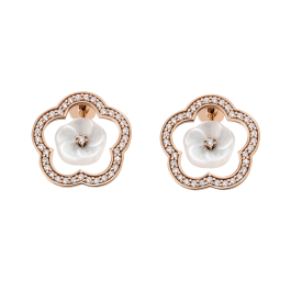 Ear studs Royal Blossom Frame, 750 rose gold, 2 porcelain blossoms S, 72 brilliant approx 0,70 carats, TW, VSI, full cut good