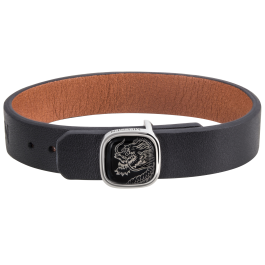 Leather Bracelet Fortune Dragon in Platinum, clasp 925 sterling silver