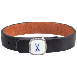 Leather Bracelet Trademark Swords in cobalt blue 1 hand-painted plate made of Meissen porcelain, size 1,4 x 1,4 cm