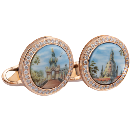 Cufflinks Dresden City View, 750 rose gold, 70 diamonds 0,01ct each, Lim. 10