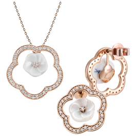 Set Royal Blossom Frame Earrings & Collier, 750 rose gold