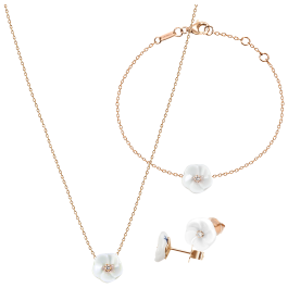 Set Royal Blossom Basic Earrings, Bracelet & Collier, 750 rose gold